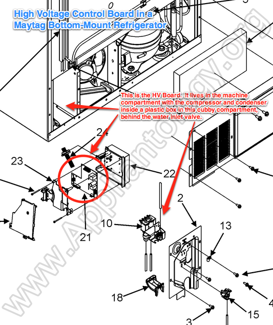 High Voltage Board In A Maytag Bottom Mount Refrigerator