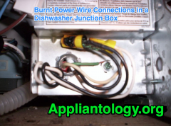Burnt Power Wire Connections In A Dishwasher Junction Box