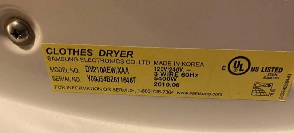 Model number Samsung electric dryer - DV210AEW_XAA.jpg