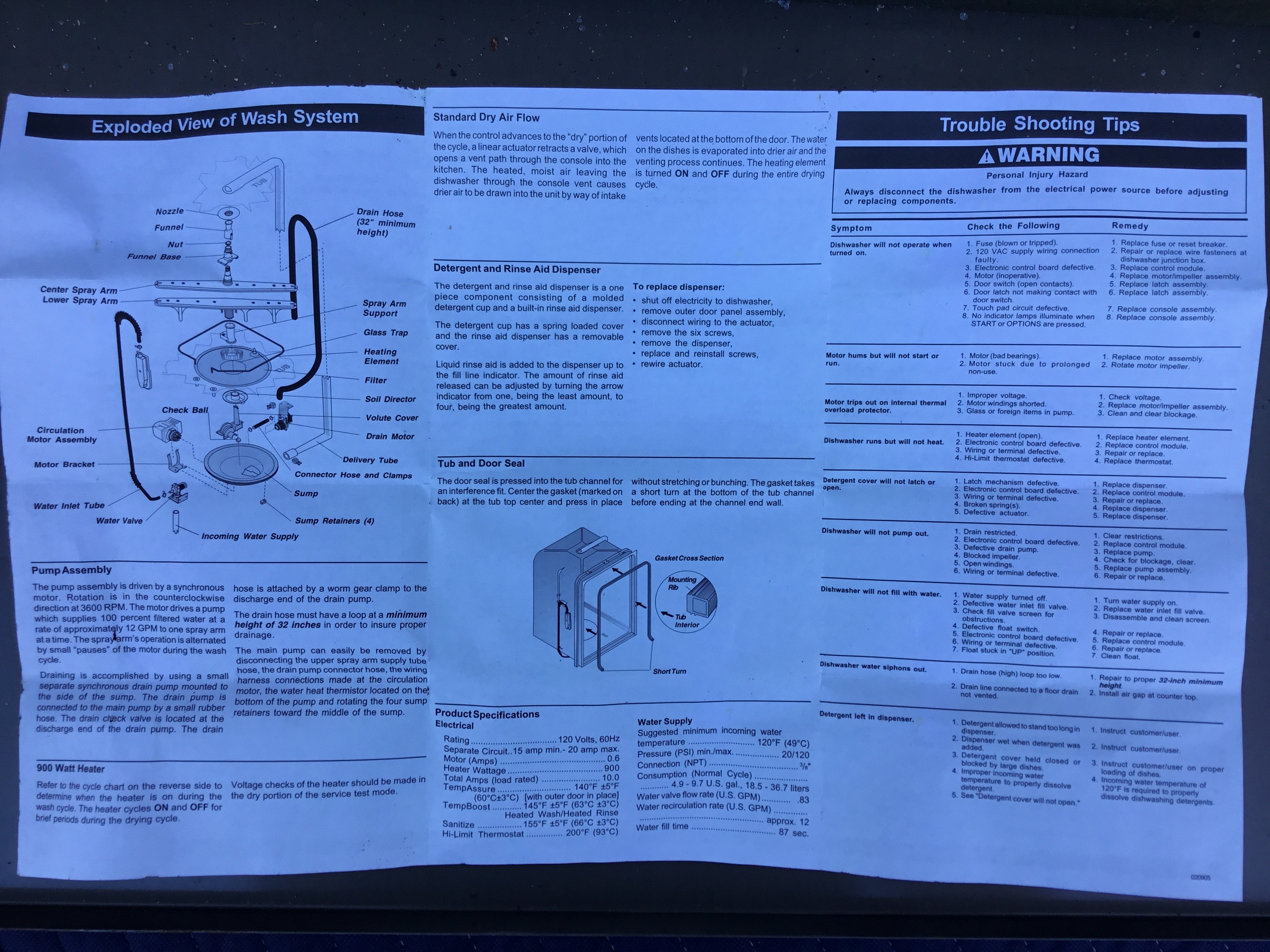 Tech sheet needed for Kenmore Dishwasher - Appliance Service Manual