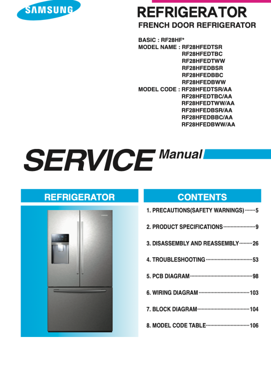 New Appliance Service Manual added: Samsung RF28HFEDTSR/AA Refrigerator ...