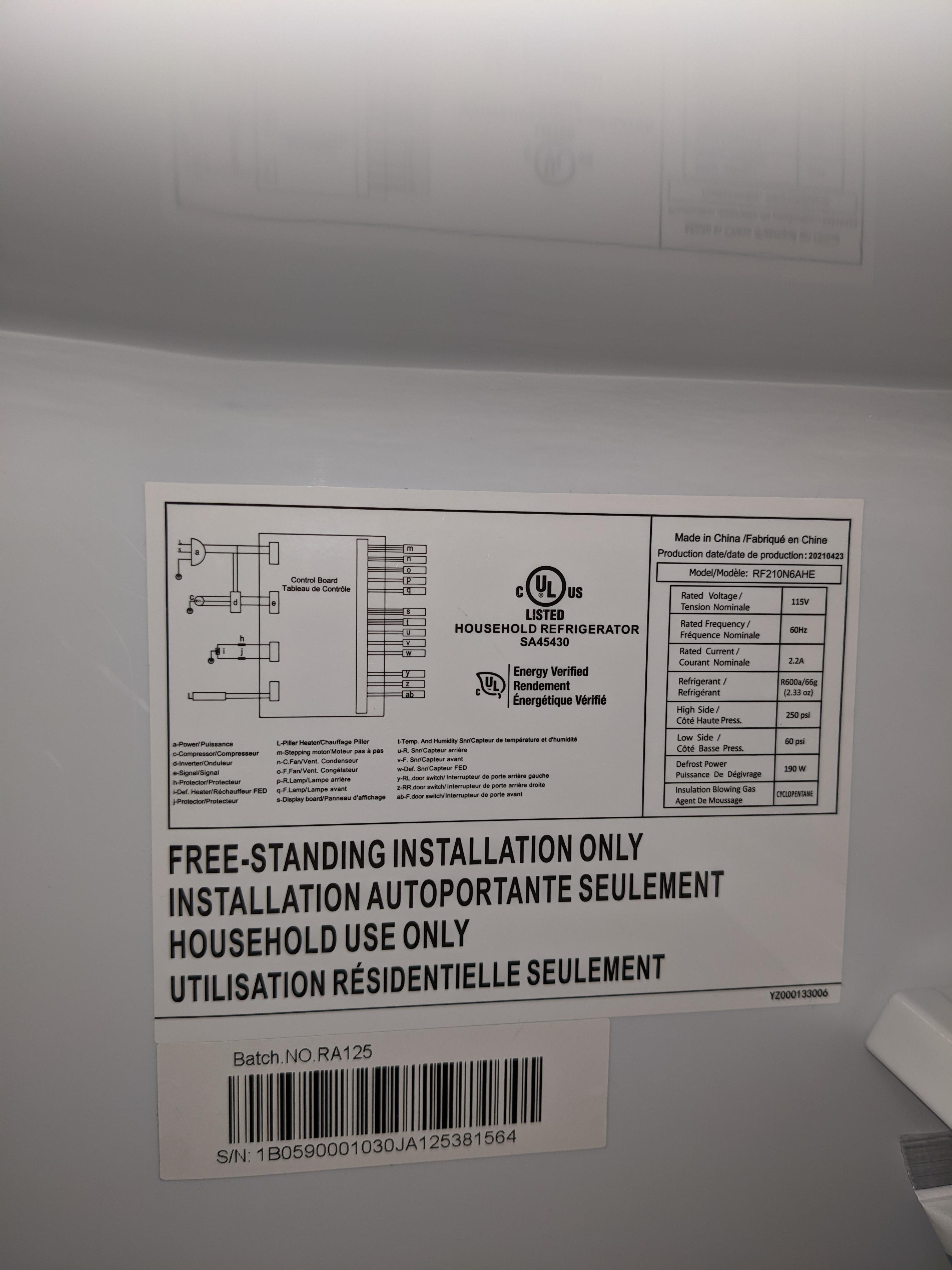 Hisense refrigerator RF210N6AHE Service manual and/or parts diagram ...