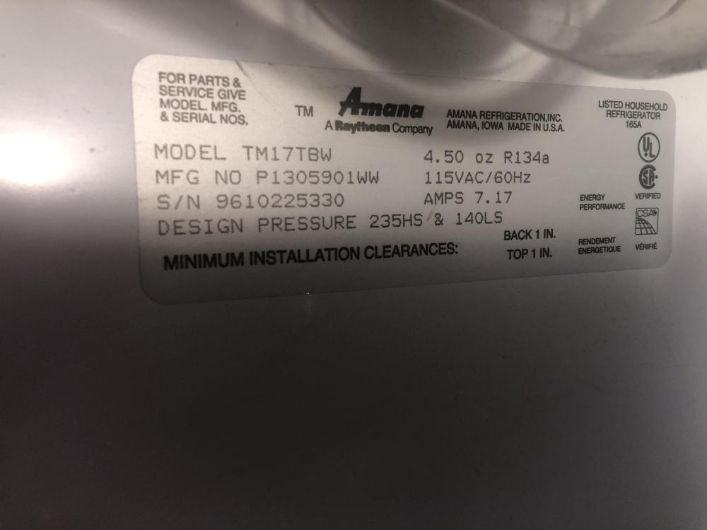 Amana Fridge - Model # TM17TBW.JPG